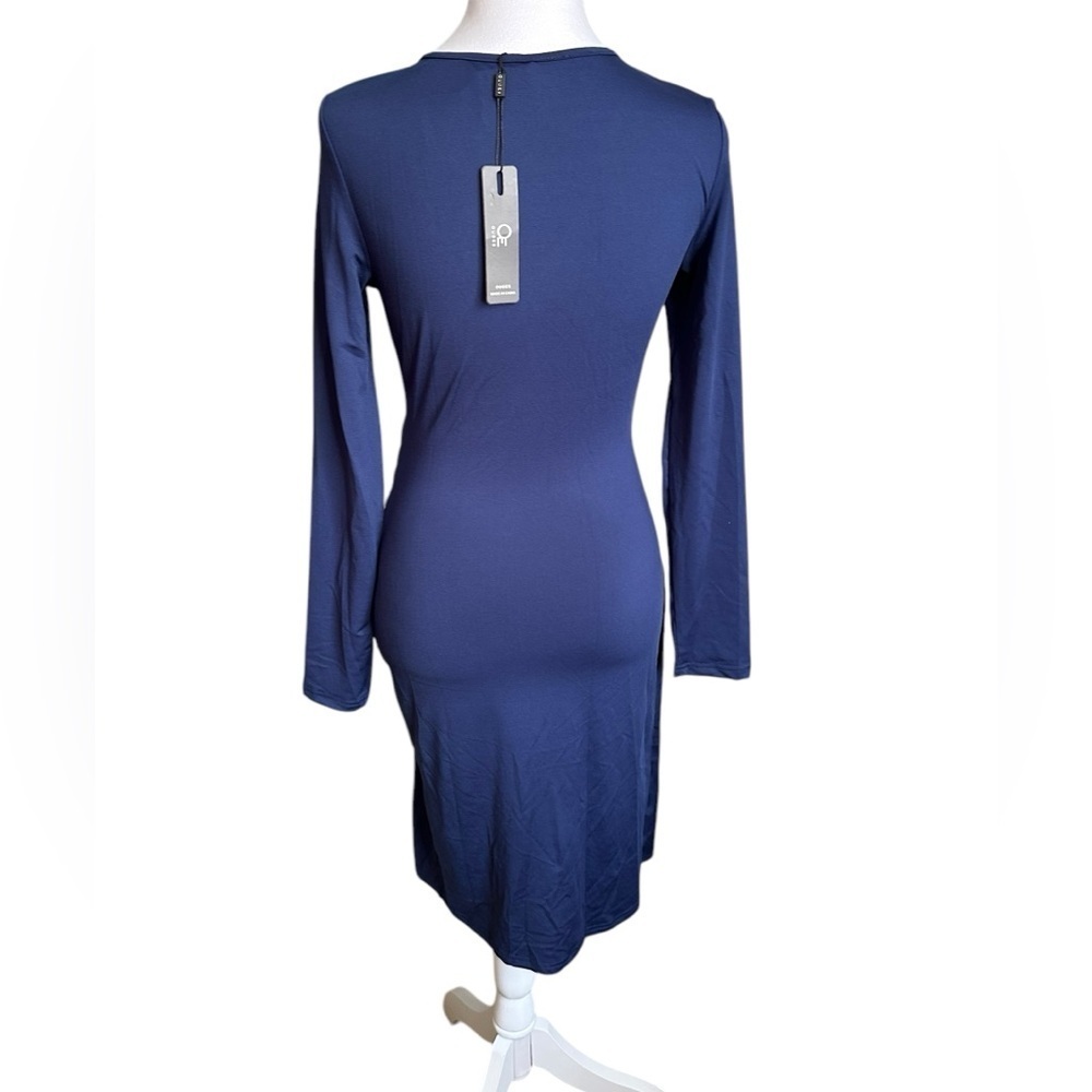 Ouges Navy Blue V-neck Ruched Long Sleeve Bodycon… - image 2